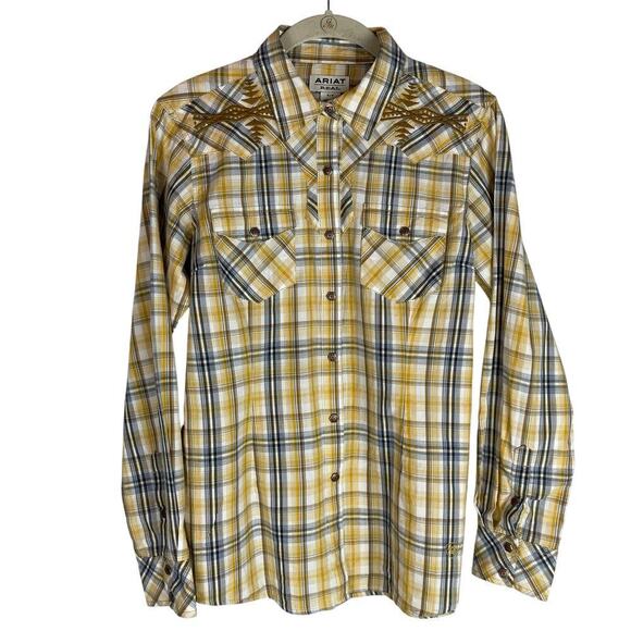 Ariat western plaid embroidered snap front shirt size small - Picture 1 of 8